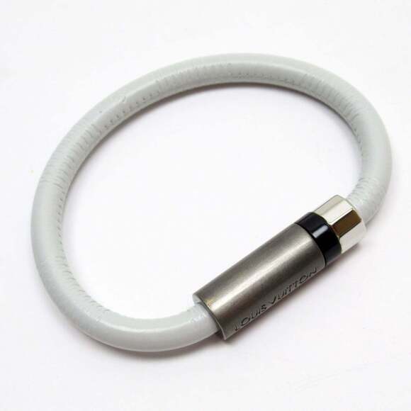 Louis Vuitton LOUIS VUITTON Bracelet Leather Light Gray Men's Women's M6647 t...